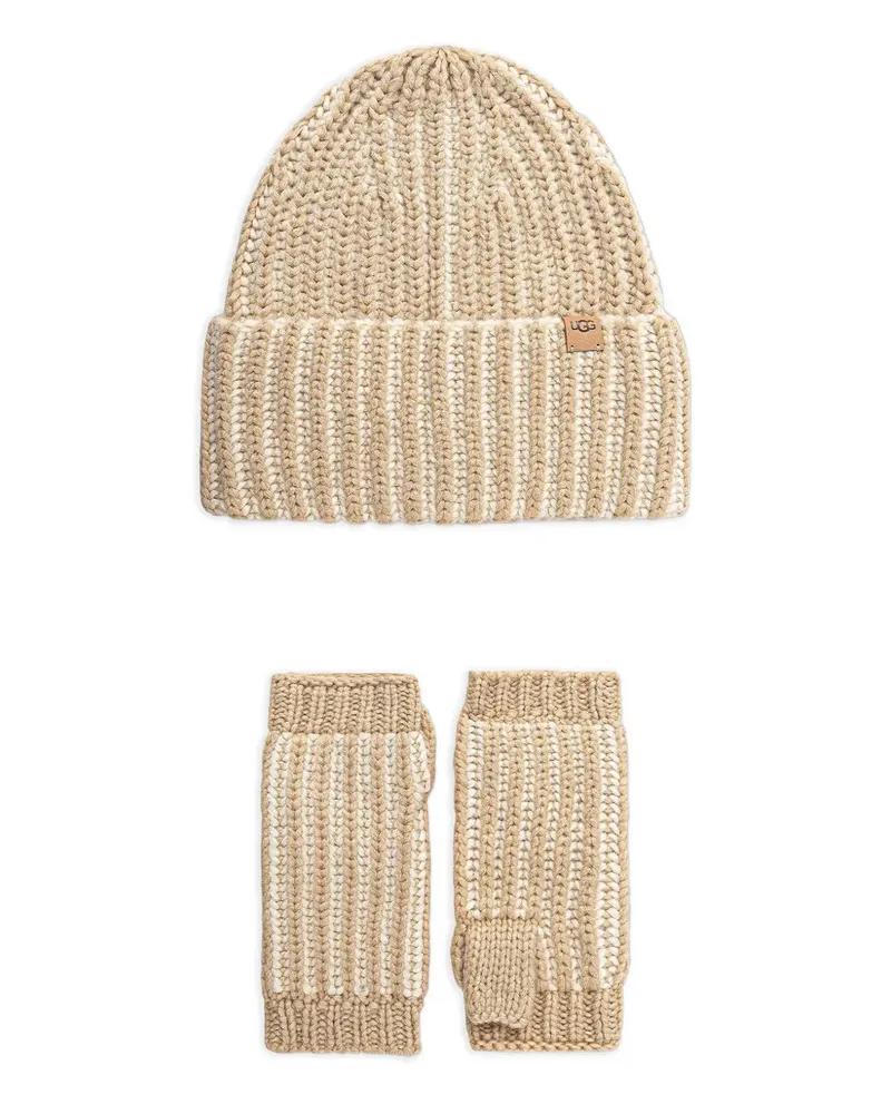 UGG ribbed logo-patch beanie set - Nude Nude