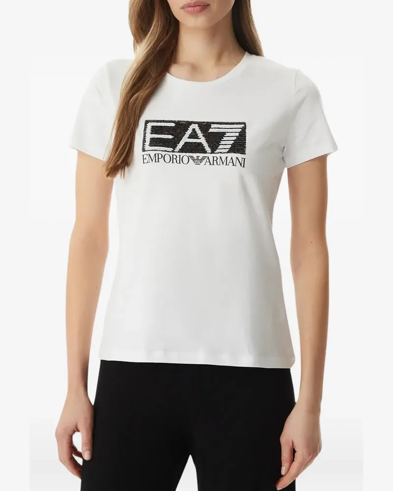 EA7 T-Shirt mit Pailletten - Weiß Weiß