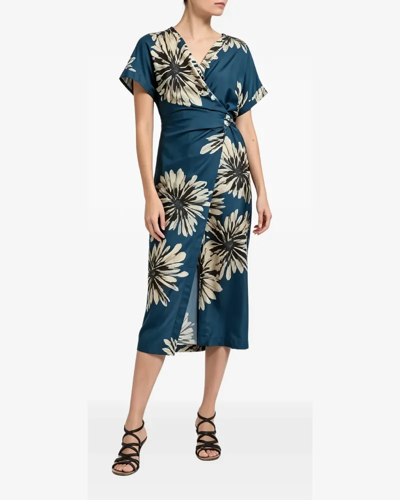 Brunello Cucinelli floral-print silk midi dress - Blau Blau