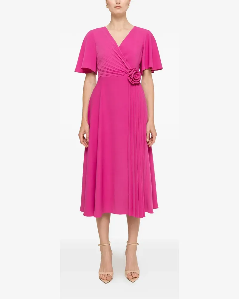 NISSA floral-appliqué pleated midi dress - Rosa Rosa