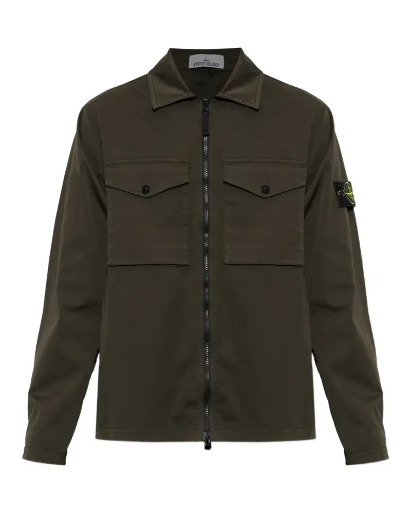 Stone Island logo-patch zip-up shirt jacket - Grün Grün