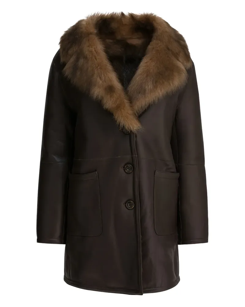 B&W Mantel mit Pelzkragen - Braun Braun