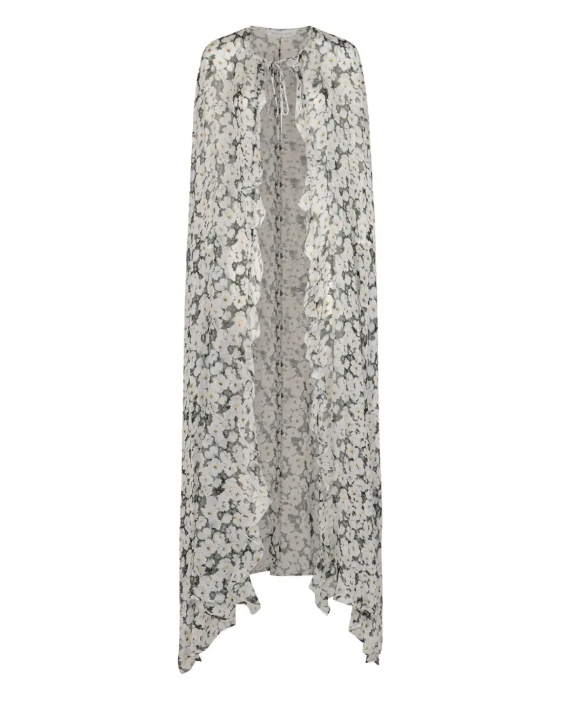 Raquel Diniz Gerüschtes Cape mit Blumen-Print - Weiß Weiß