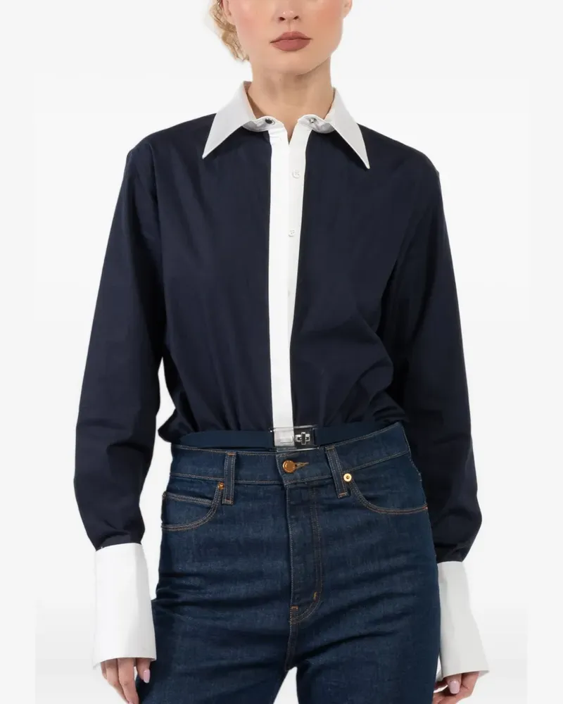 Brandon Maxwell Bradshaw Popeline-Body mit Kontrastkragen - Blau Blau