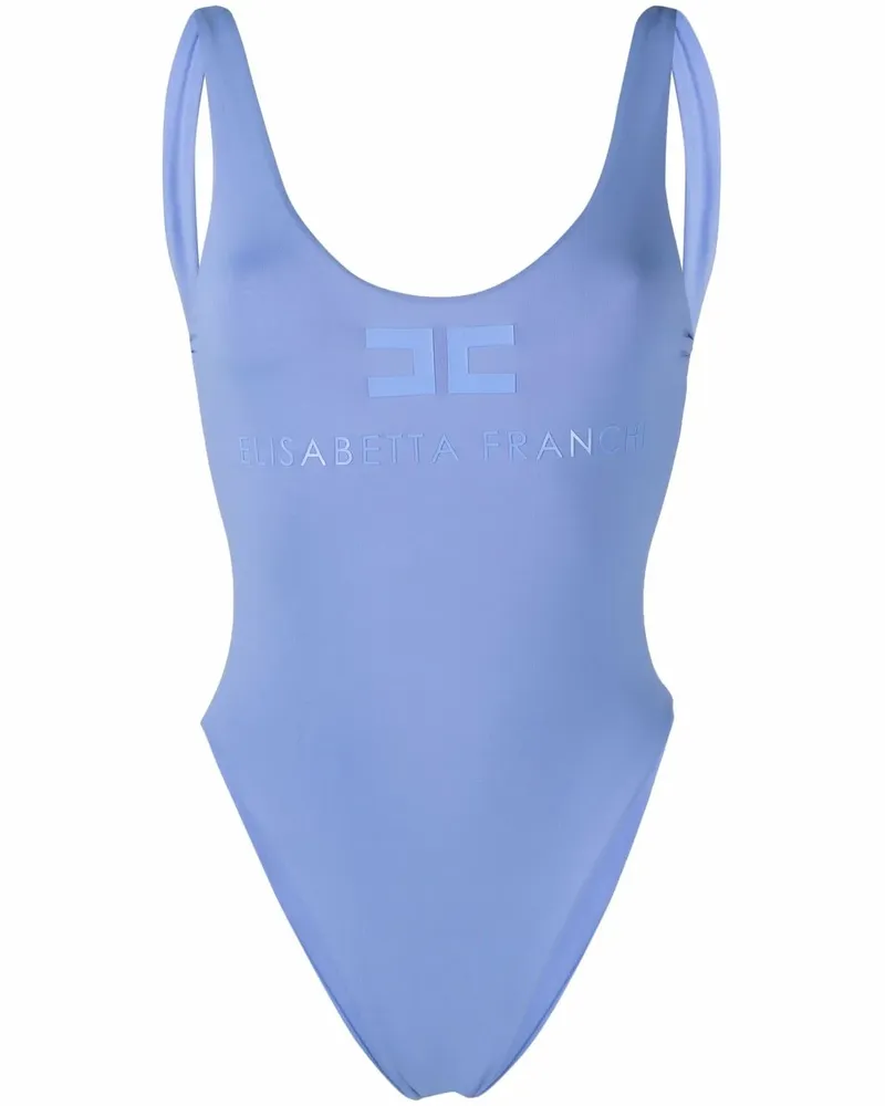 Elisabetta Franchi logo-print open-back swimsuit - Blau Blau