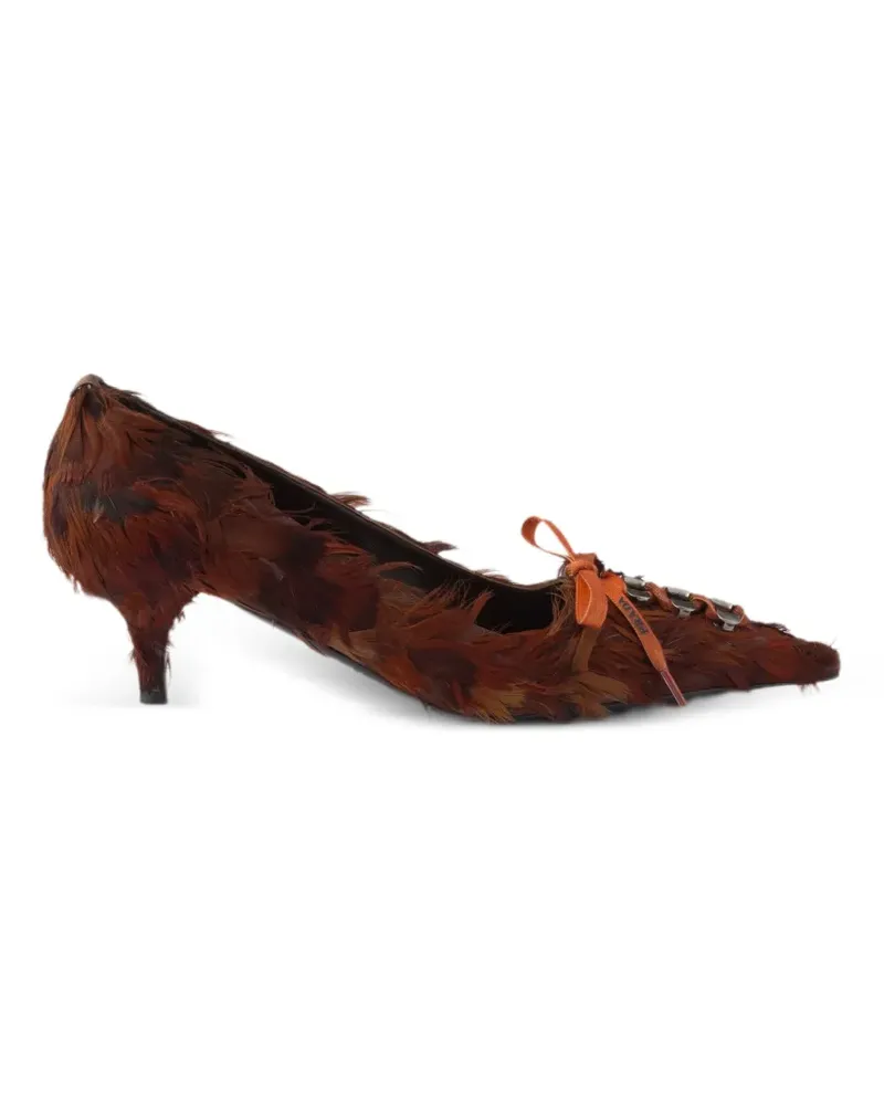 Prada Feather-embellished satin pumps - Braun Braun
