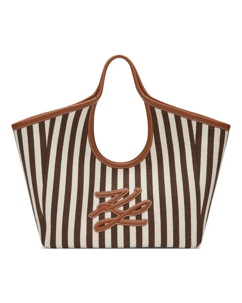 Karl Lagerfeld Gestreifte K/Autograph Tote Bag aus Canvas - Braun Braun