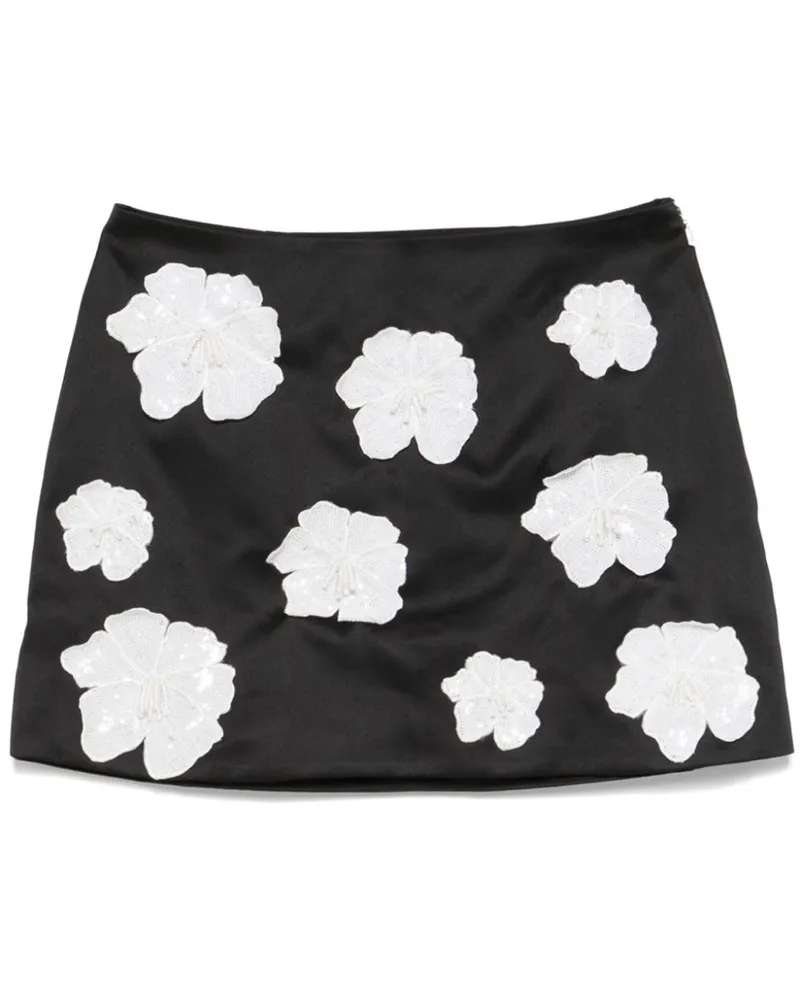 ROTATE Birger Christensen Satin-Minirock mit Blumen-Applikationen - Schwarz Schwarz