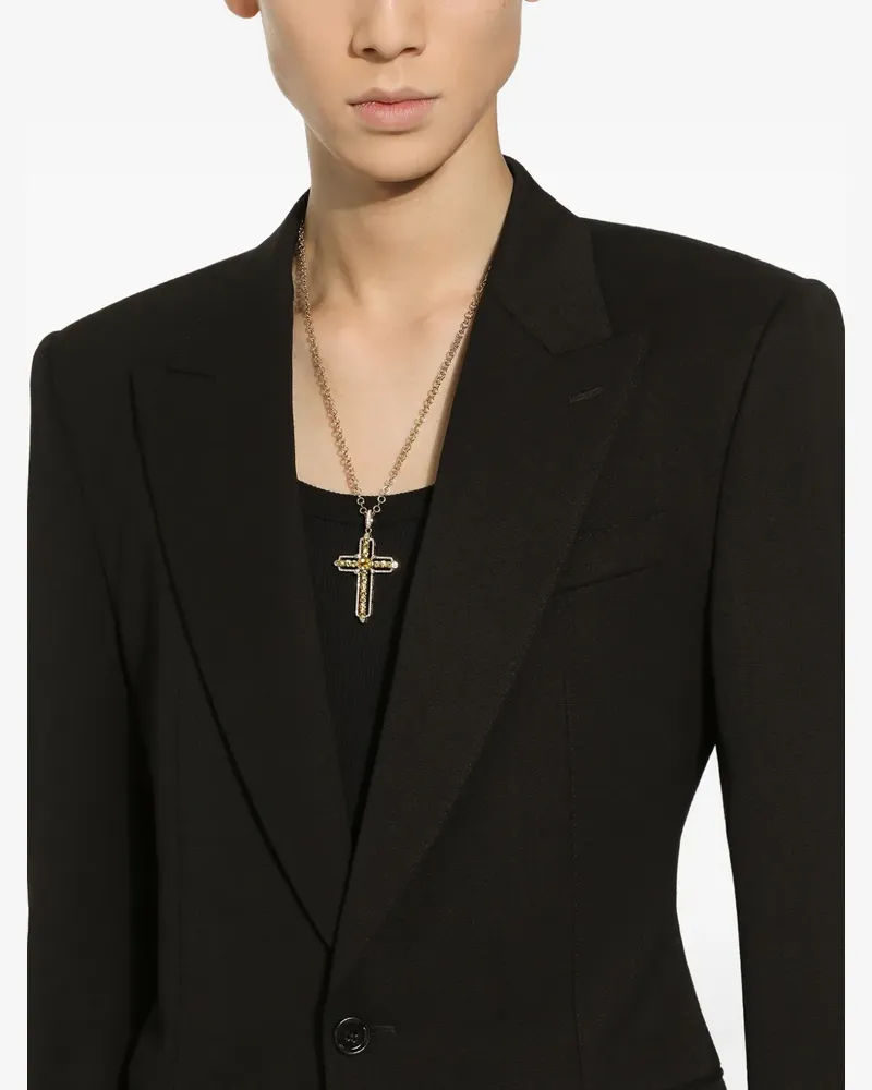 Dolce & Gabbana 18kt Cross Gelb- und Weißgoldanhänger mit Saphir und Diamanten Gold