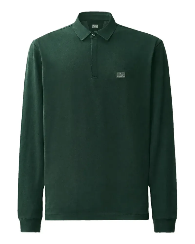 C.P. Company stretch piquet long sleeve one-button polo - Grün Grün