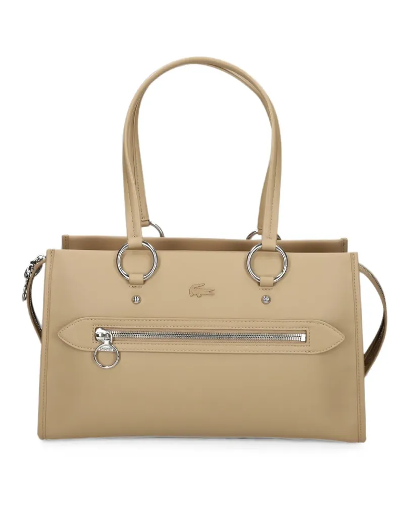 Lacoste medium Celys logo-embossed zipped tote bag - Nude Nude