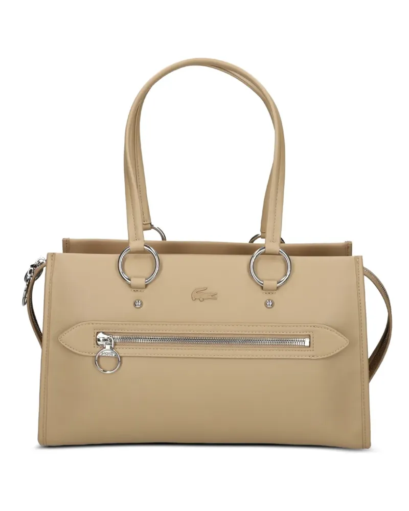 Lacoste medium Celys logo-embossed zipped tote bag - Nude Nude