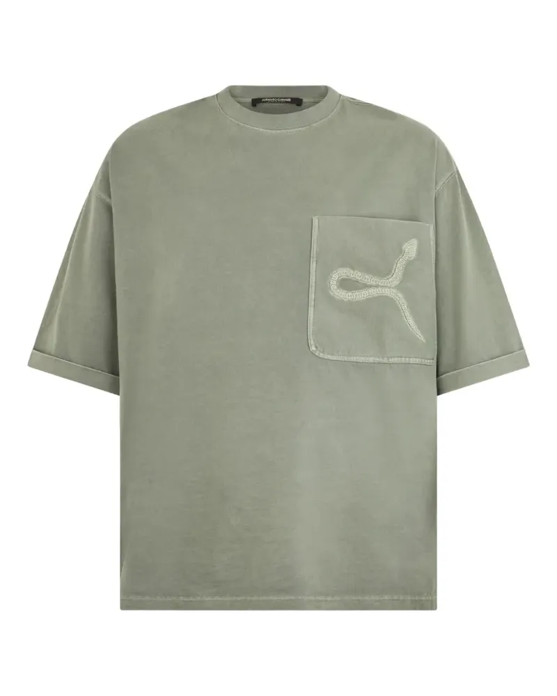 Roberto Cavalli T-Shirt mit Schlangenstickerei - Grün Grün