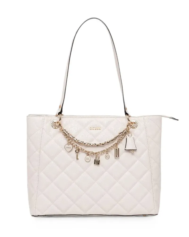 Guess Libby quilted charm-detail tote bag - Nude Nude