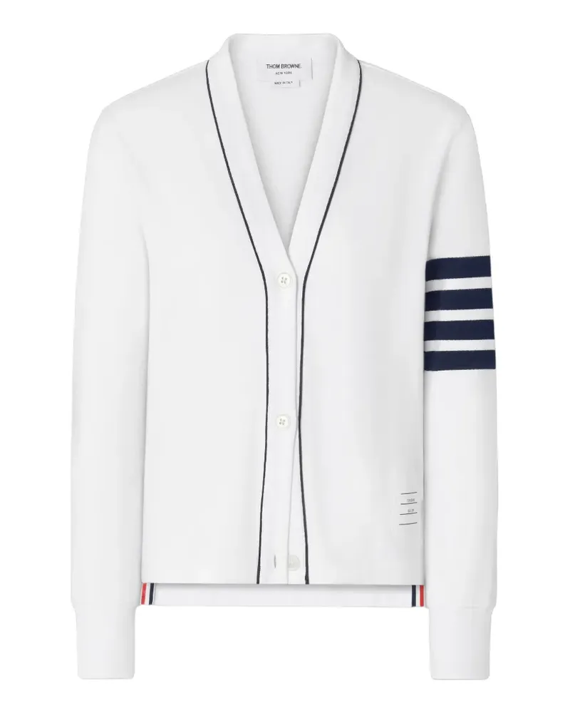 Thom Browne Paspelierter Cardigan mit 4-Streifen-Logo - Weiß Weiß