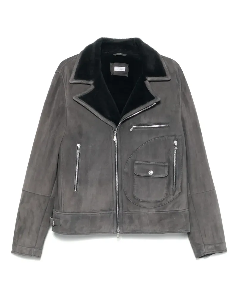 Brunello Cucinelli Bikerjacke aus Wildleder - Grau Grau