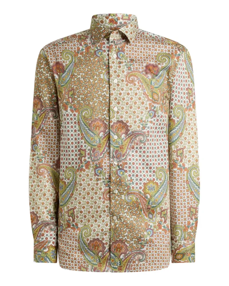 Etro shirt in cotton satin with paisley and tie motif - Nude Nude