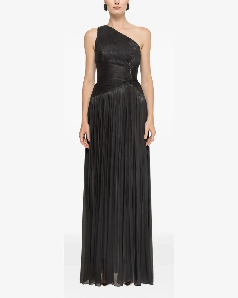 NISSA Plissiertes One-Shoulder-Maxikleid - Schwarz Schwarz