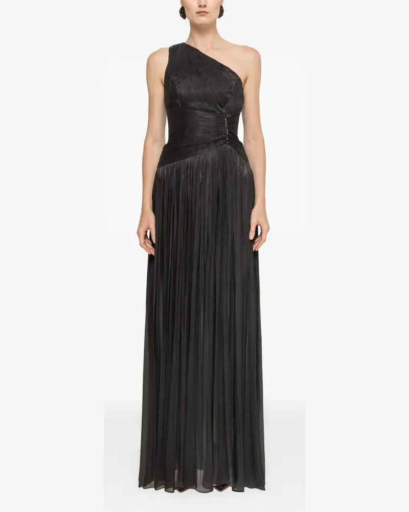 NISSA one-shoulder plissé-effect maxi dress - Schwarz Schwarz