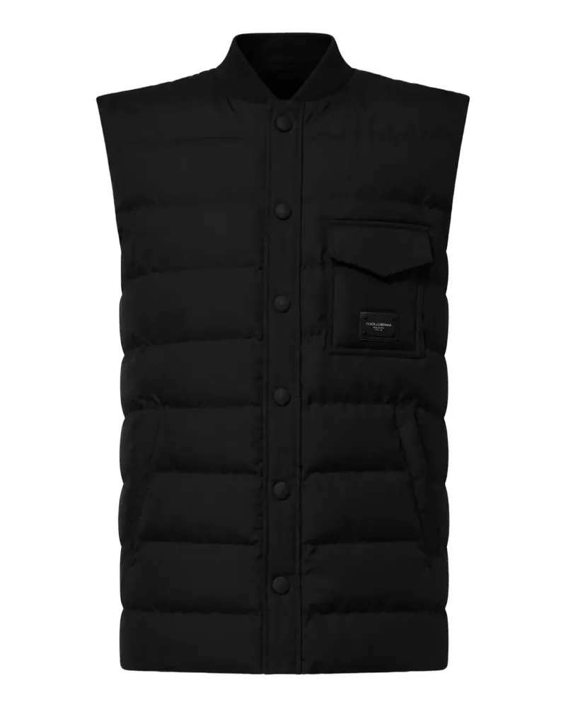 Dolce & Gabbana Wattierte Weste mit Logo-Schild - Schwarz Schwarz