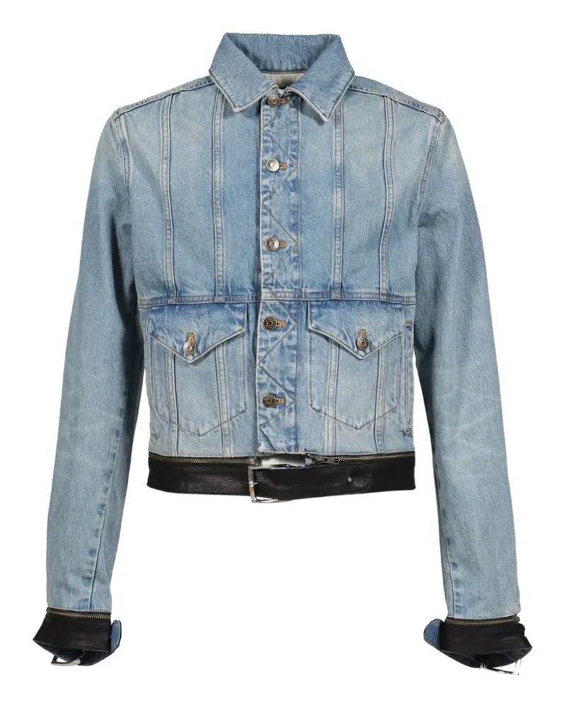 Egonlab Jeansjacke mit Lederriemen - Blau Blau