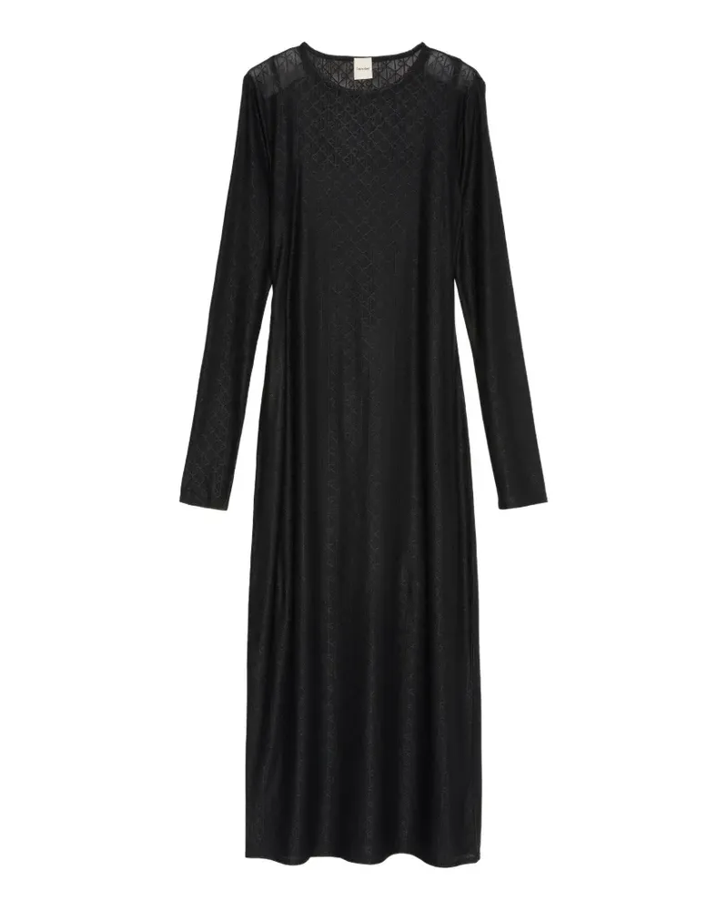 Calvin Klein monogram-pattern long-sleeve midi dress - Schwarz Schwarz