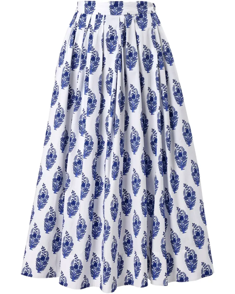 Carolina Herrera New York Midirock mit Floral Block-Print - Weiß Weiß
