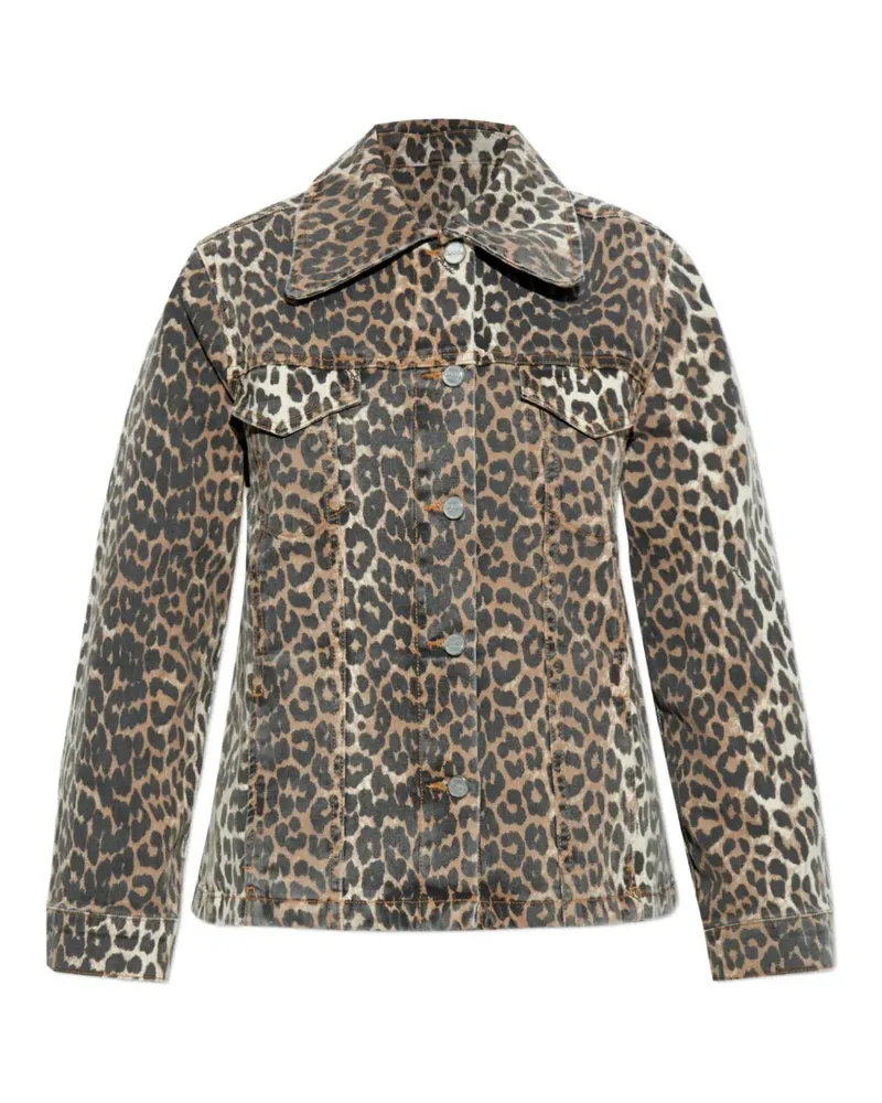 Ganni leopard-print denim jacket - Braun Braun