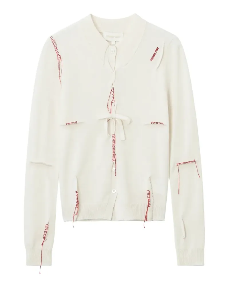 SHUSHU/TONG bow-detail distressed cardigan - Weiß Weiß