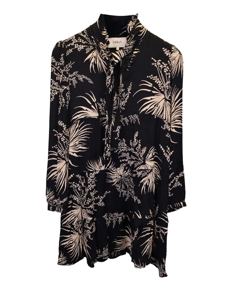 ba&sh tie-neck botanical-print mini dress - Schwarz Schwarz
