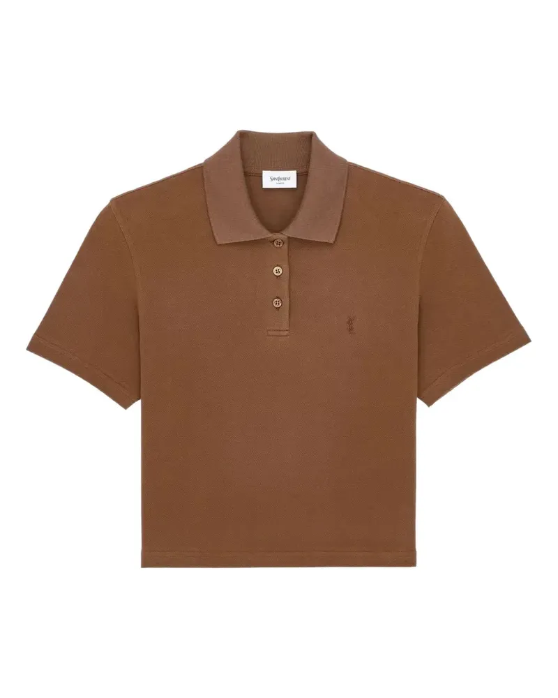 Saint Laurent Cassandre Cropped-Poloshirt aus Baumwollpiqué - Braun Braun