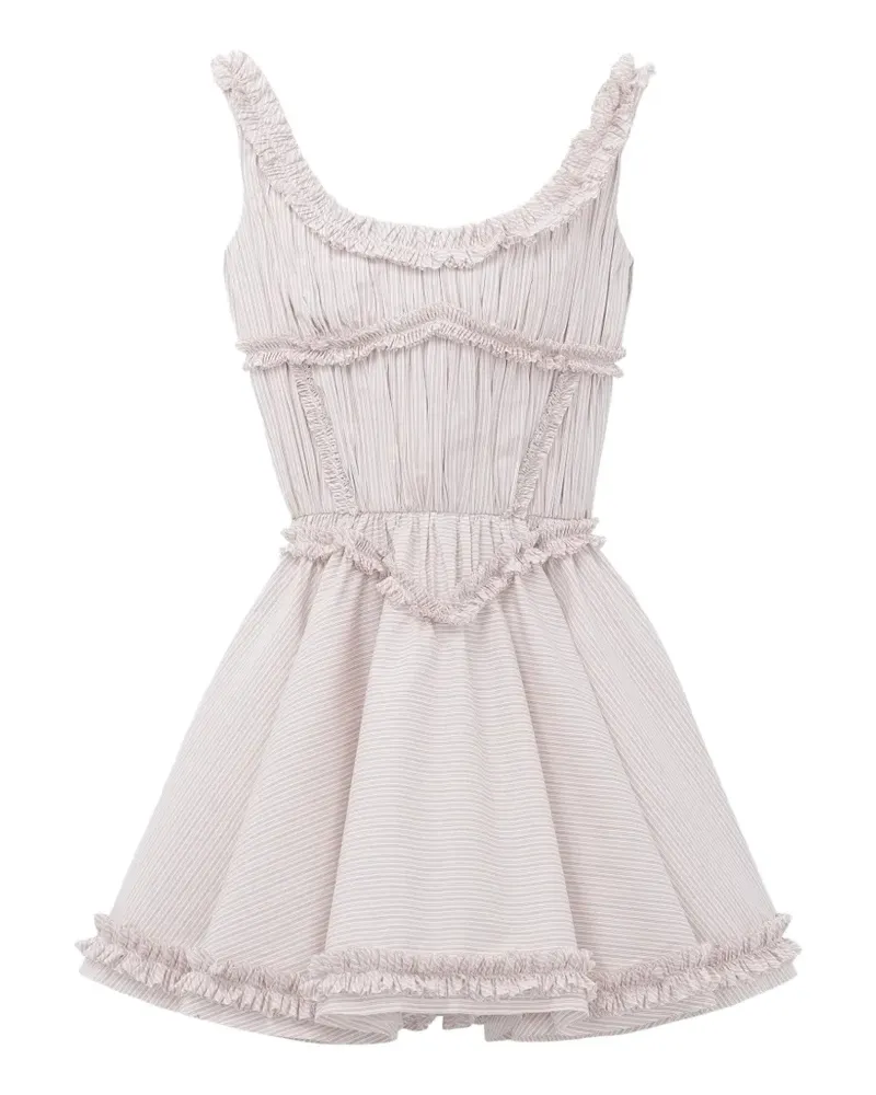 Alexander McQueen Pleated ruffle pinstripe mini dress - Rosa Rosa