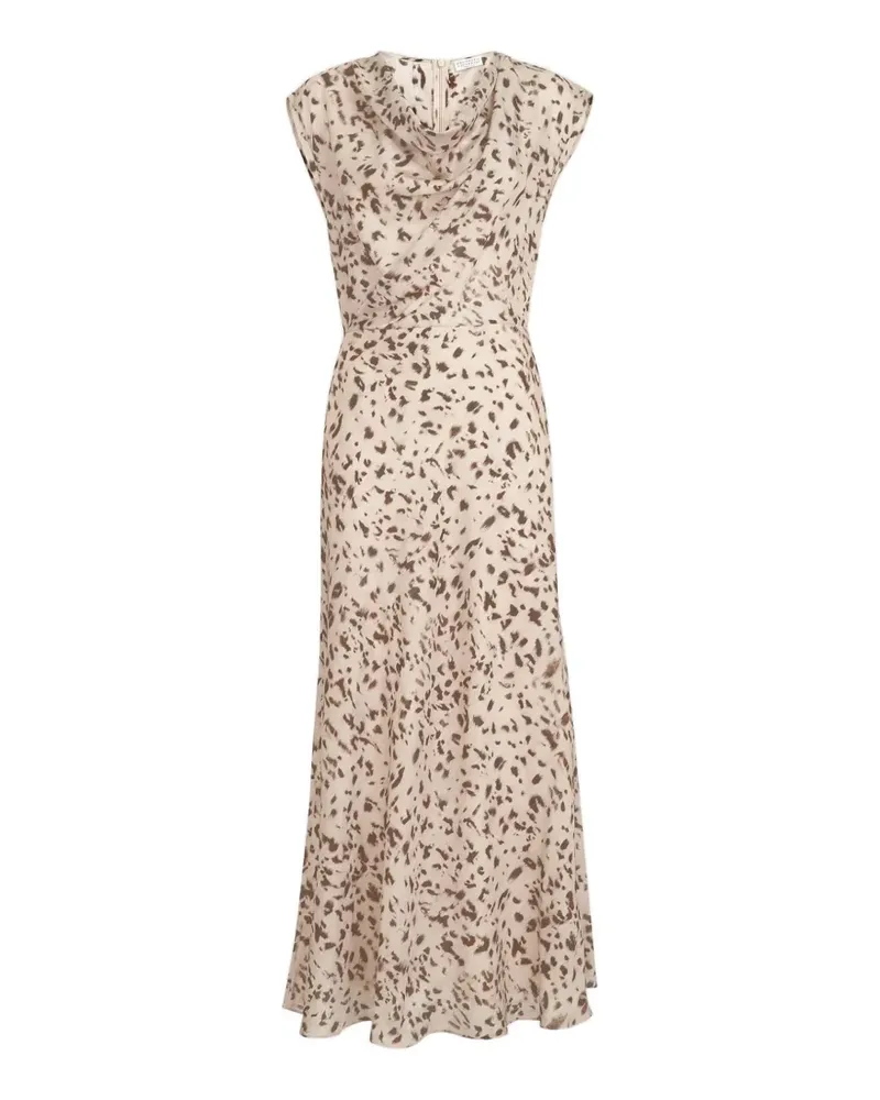 Brunello Cucinelli Kleid aus Seidenpongee mit Luchs-Print und Monili - Nude Nude