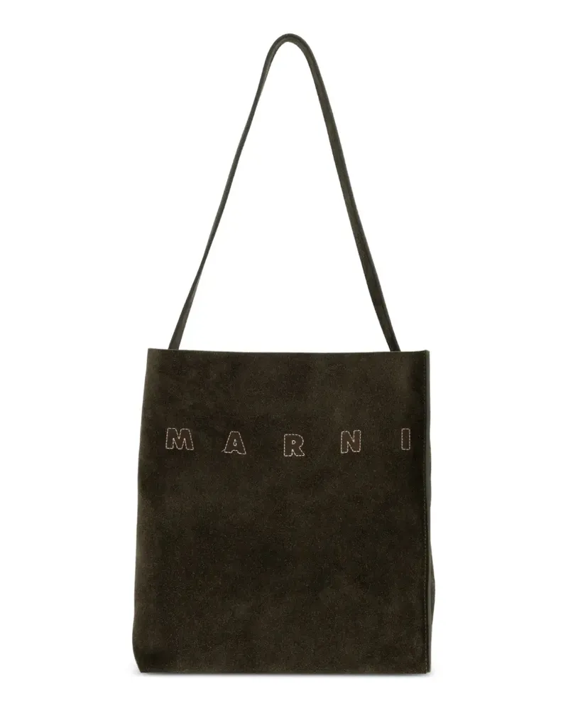 Marni Museo Tote Bag aus Wildleder mit Logo-Stickerei - Grün Grün