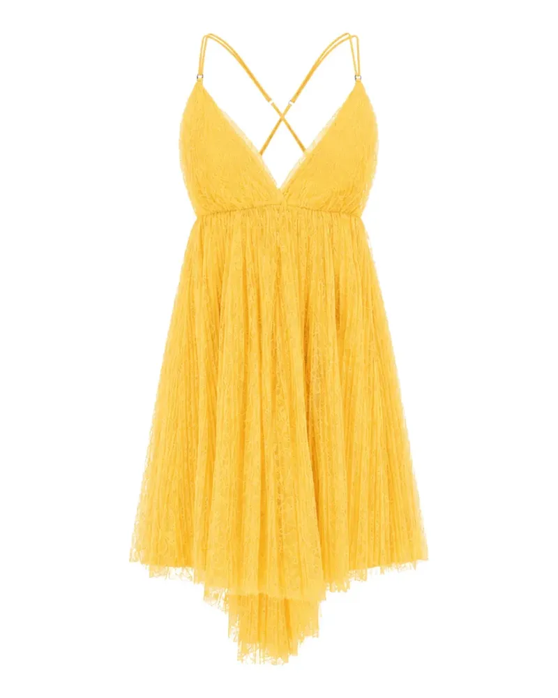 Elisabetta Franchi lace-overlay handkerchief-hem asymmetric dress - Gelb Gelb
