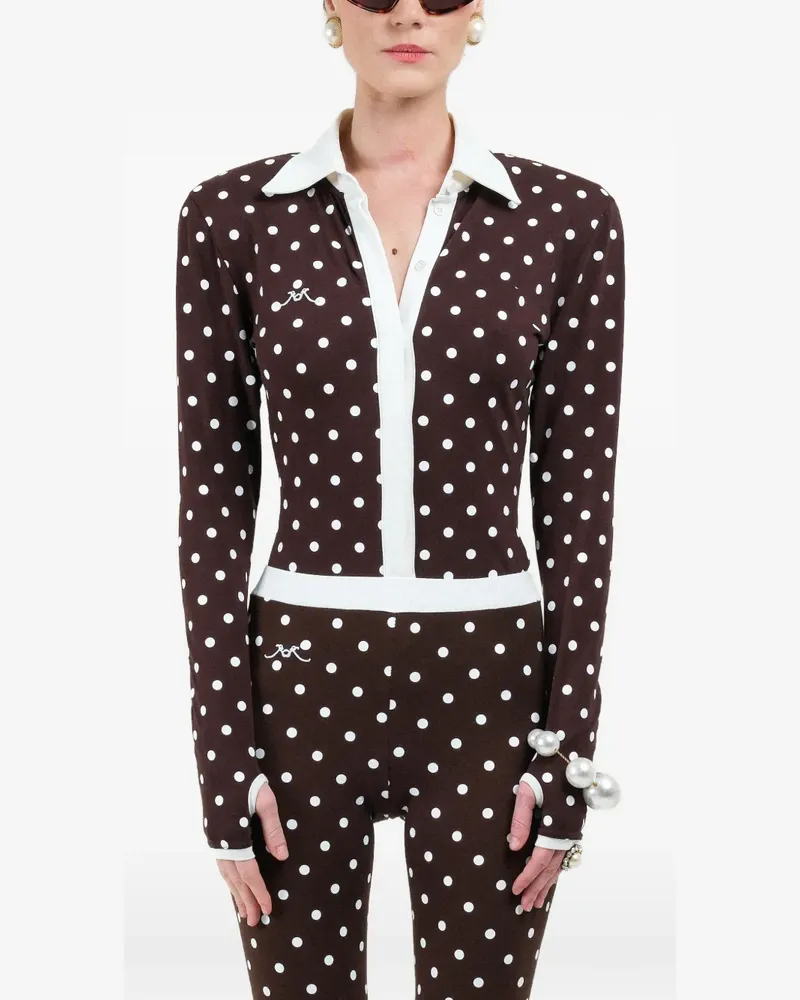Rowen Rose polka-dots long-sleeves polo - Braun Braun