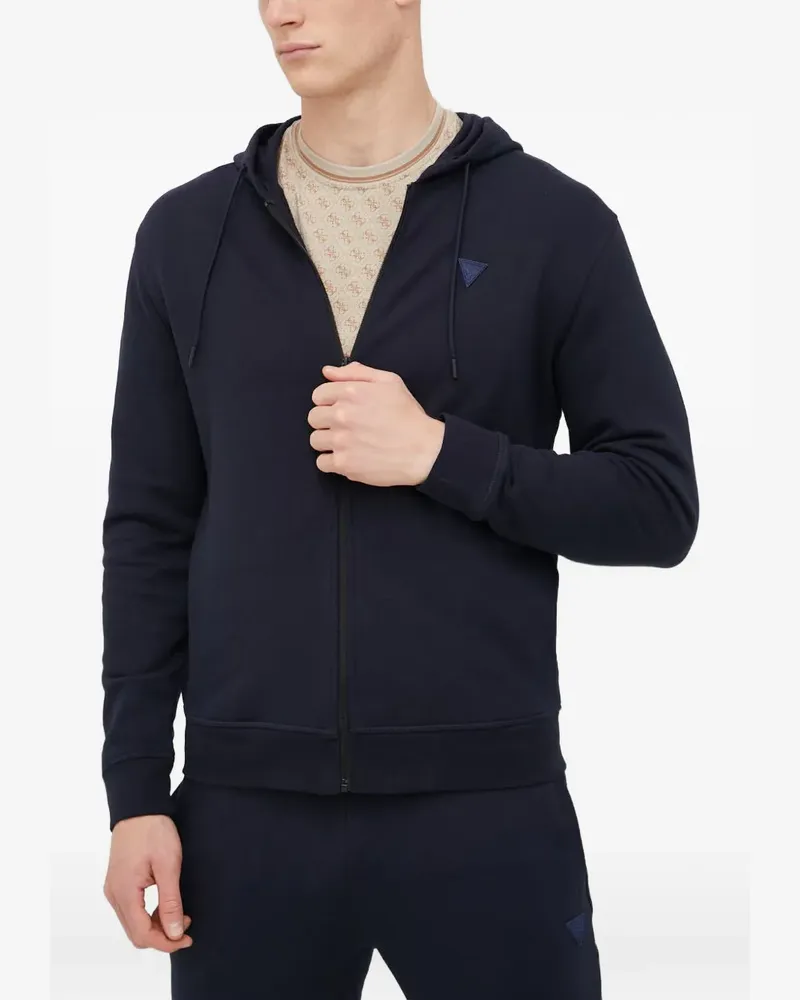 Guess logo-patch zip-up hoodie - Blau Blau