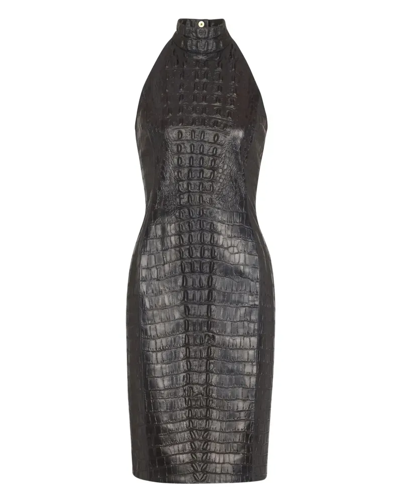 Balmain Neckholder-Minikleid mit Kroko-Prägung - Schwarz Schwarz