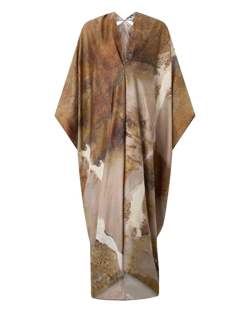 Roberto Cavalli Seidenkaftan mit Marmor-Print - Nude Nude