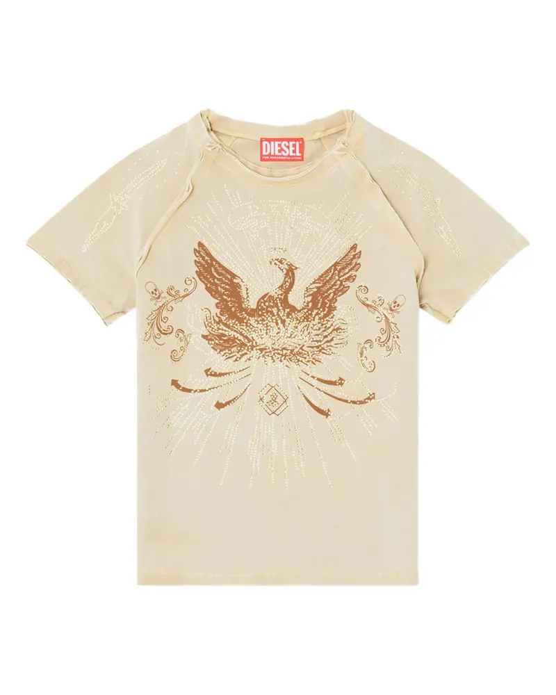 Diesel Strassverziertes T-Shirt mit Raglanärmeln - Nude Nude