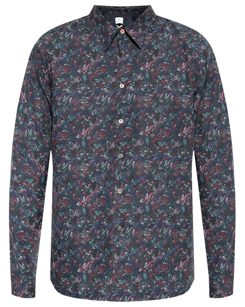 Paul Smith Hemd mit Blatt-Print - Schwarz Schwarz