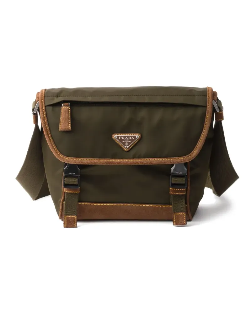 Prada Mittelgroße Schultertasche mit Dreiecks-Logo - Grün Grün