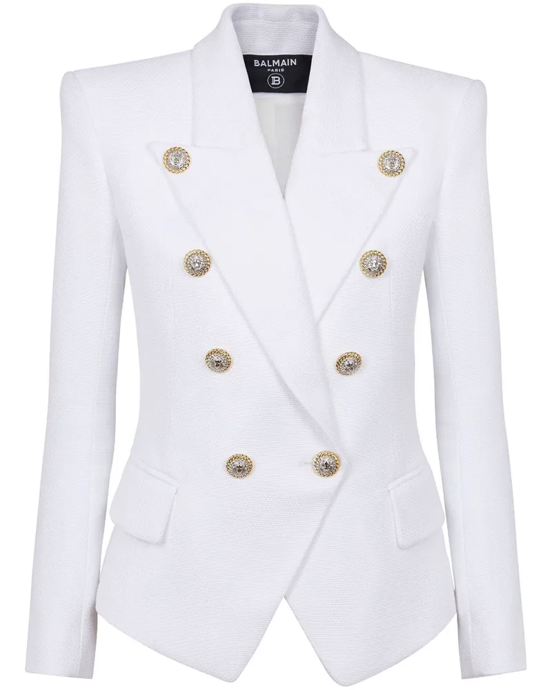 Balmain Einreihiger Natte Blazer Weiß