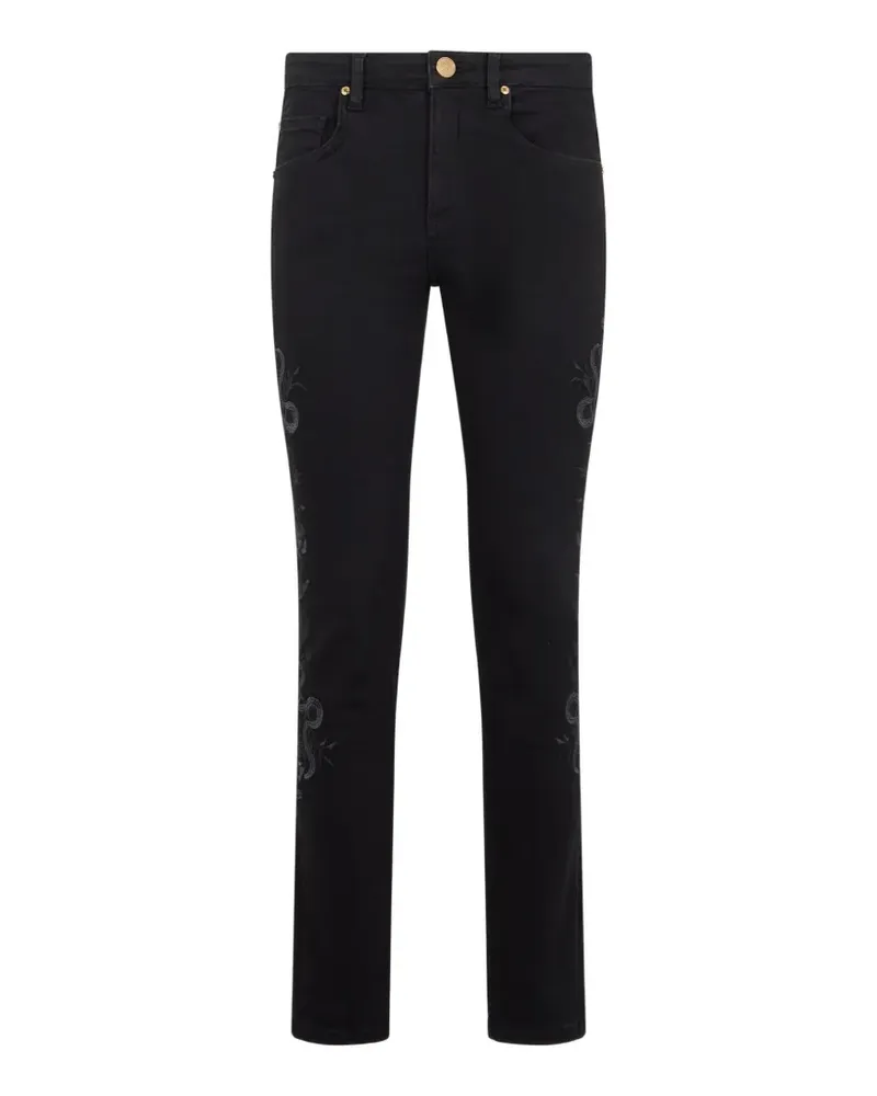 Roberto Cavalli Cropped-Jeans mit Schlangenstickerei - Schwarz Schwarz