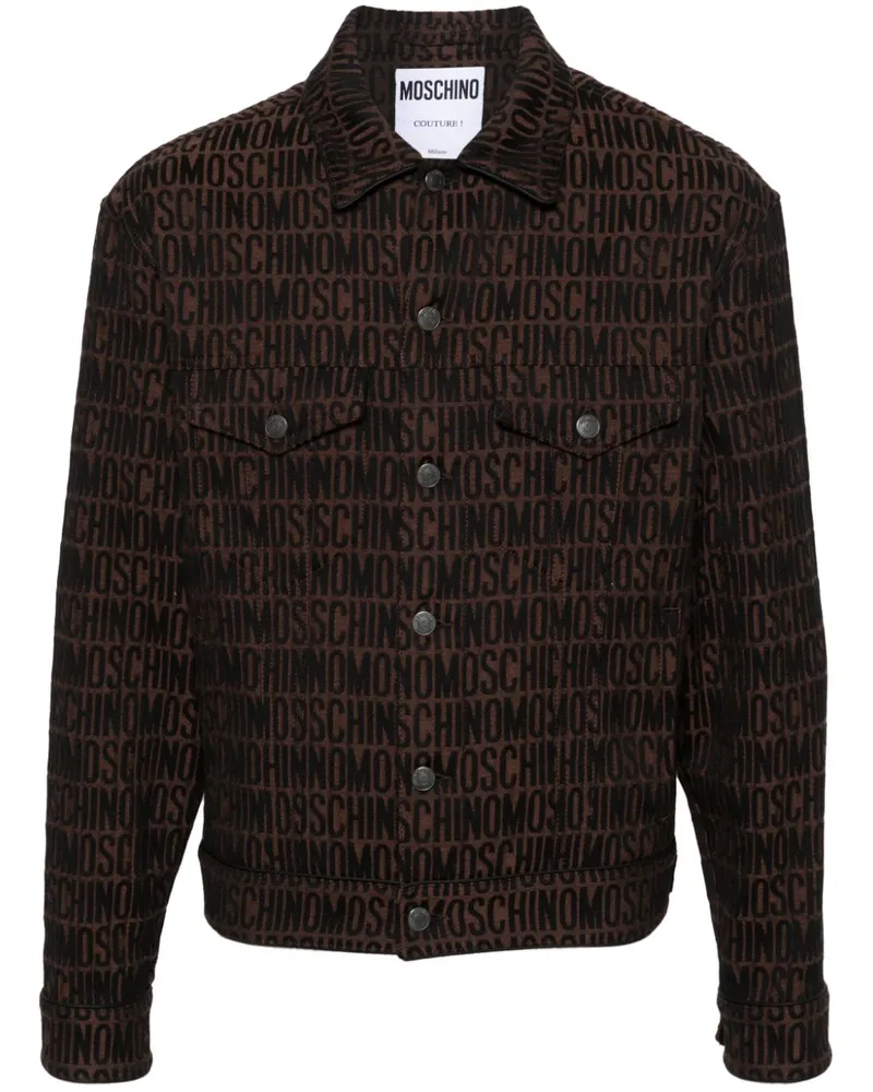 Moschino Jacke mit durchgehendem Logo-Jacquard Braun