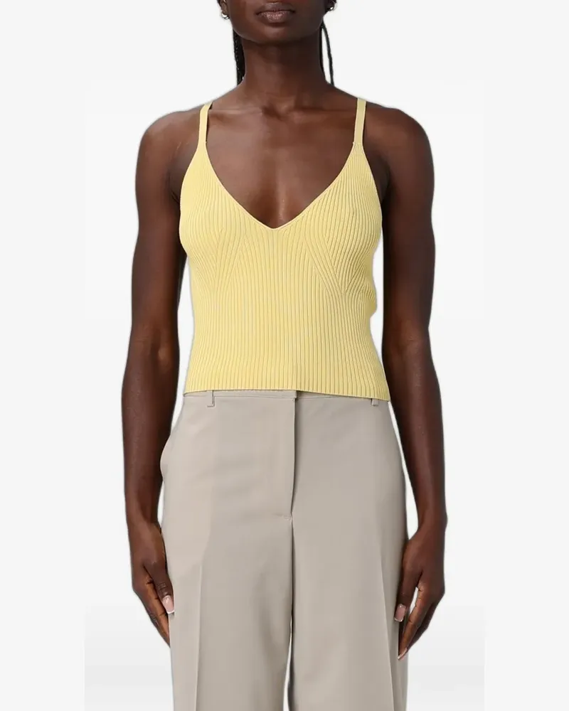 Emporio Armani ribbed-knit V-neck top - Gelb Gelb