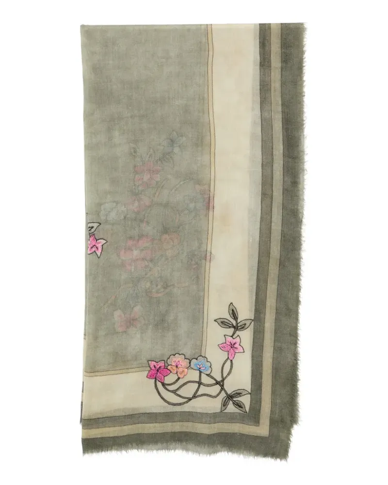 Faliero Sarti Schal mit Blumenstickerei - Grün Grün