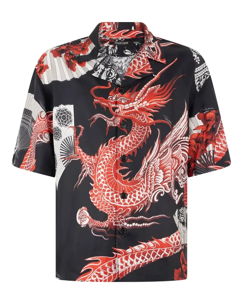 Roberto Cavalli Seidenhemd mit Drachen-Print - Schwarz Schwarz