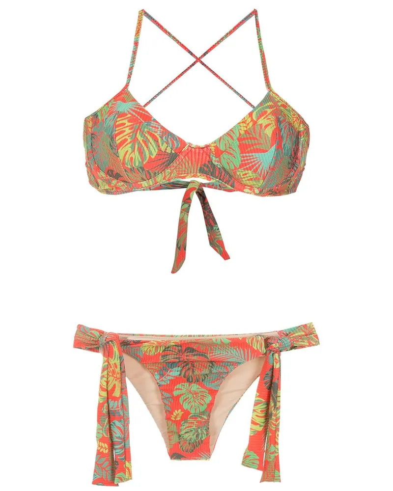 Amir Slama Bikini mit Palmblatt-Print - Rot Rot