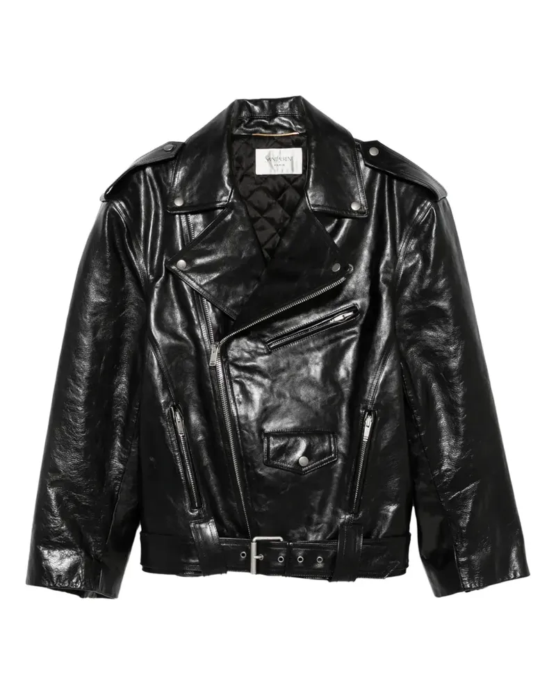 Saint Laurent grained leather biker jacket - Schwarz Schwarz